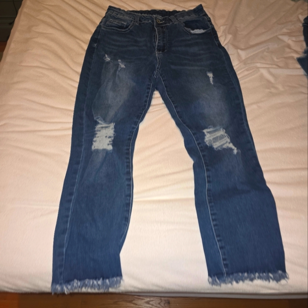 Distressed Blue Ankle Jeans